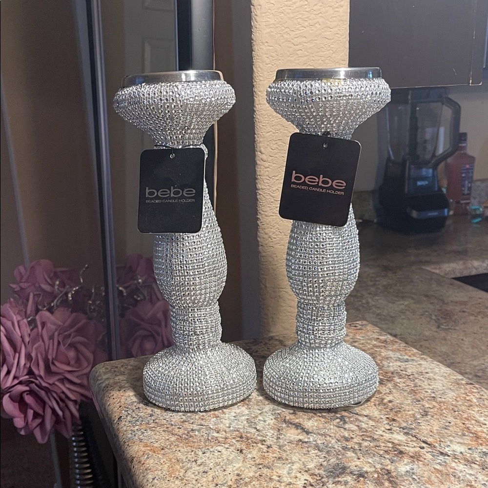 Bebe Glamorous Silver Candle Holders